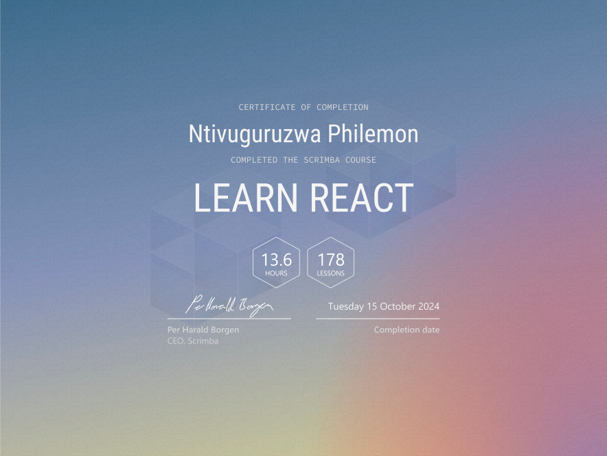 Learn React certificate from Scrimba